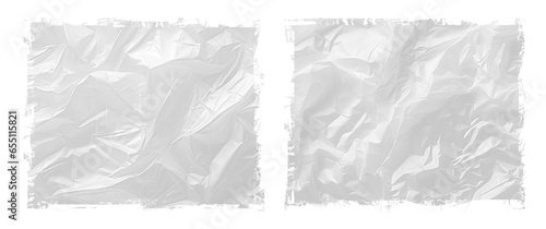 A wrinkled white paper isolated against a transparent backdrop. Pattern overlay of a textured white crumpled paper background