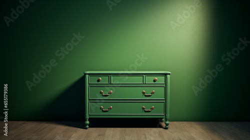 A green dresser with drawers