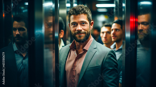 Homme sortant d'un ascenseur pour se rendre à son bureau