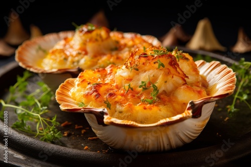 Immerse Yourself in the Decadent World of French Gastronomy with Creamy Coquilles Saint-Jacques, a Succulent Seafood Delicacy