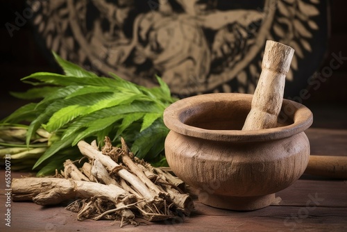 kava root in a mortar and pestle