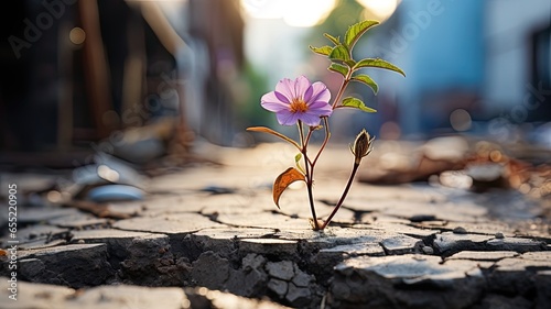A Tenacious Tiny Flower Thrives Amid Cracked Pavement