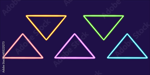 set triangle glowing desktop icon, neon triangle sticker, neon figure, glowing figure, neon geometrical figures 