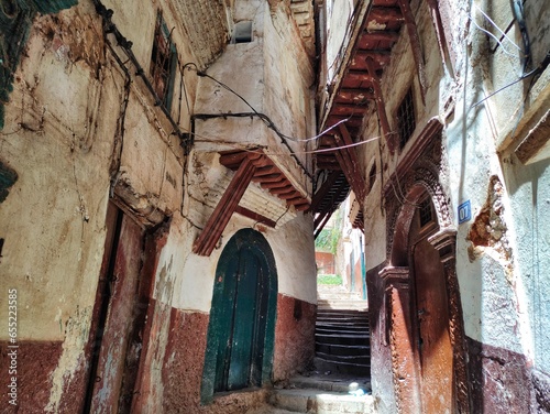  the narrow streets and the old buildings of the ancient casbah of Algiers