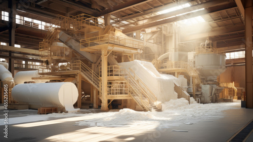A paper and pulp mill, where wood pulp is processed into paper products