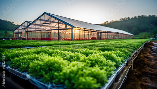 Agricultural industrial greenhouse. Growing vegetables and greens.