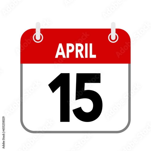 15 April, calendar date icon on white background.