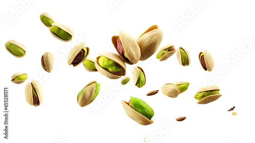 Flying delicious pistachios. Isolated on Transparent background.