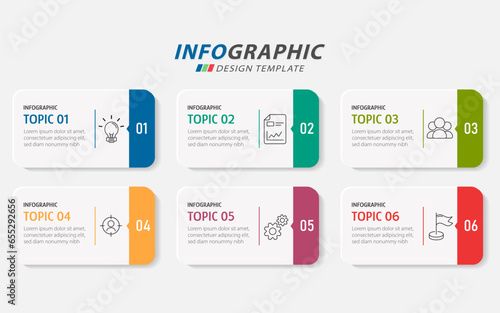 Infographic template. 6 Step timeline journey, Flat simple infographics design template. presentation graph. Business concept with numbers 6 options or steps vector illustration.