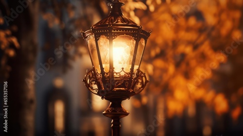 warm glow from antique streetlamp