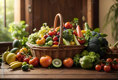 assortiment fruits et légumes dans un panier en osier