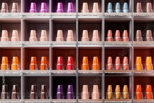 Different nail polishes in the cosmetic store