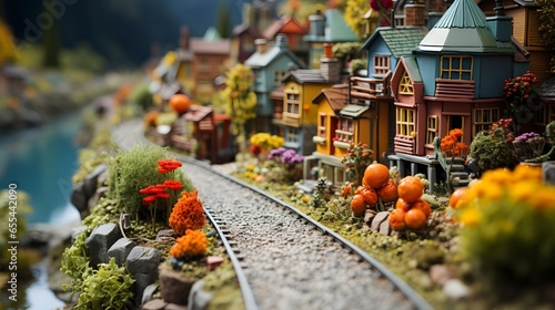 Miniature, Lilliput Village composition created by Generative AI, villagescape, farmland depicted in an unusual way