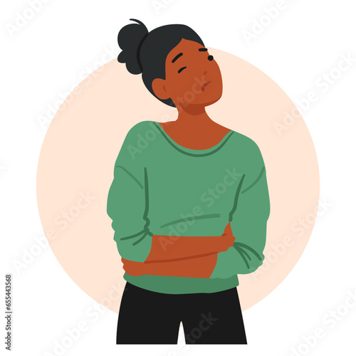 Woman Character Experiencing Abdominal Pain, Due To Gastritis, Displays Discomfort And Distress, Seeking Relief