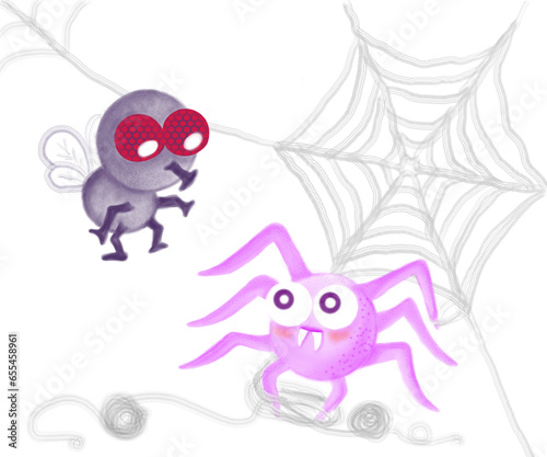 mosca y araña Halloween trampa telaraña truco o trato dibujo pastel divertido infantil caricatura png