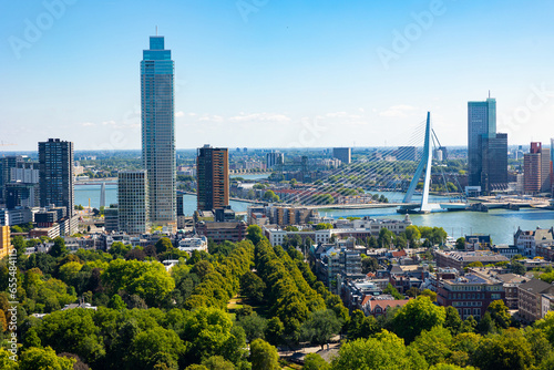 Erasmus bridge in Rotterdam harbor the Netherlands on summer day