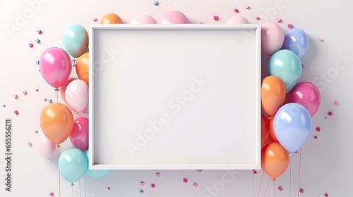 birthday party frame mockup surrounded by gift and balloons