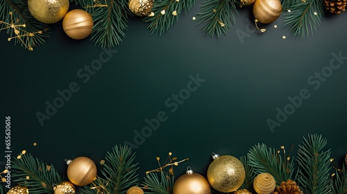 Merry Christmas ornament plant gift green plain background border arrangement