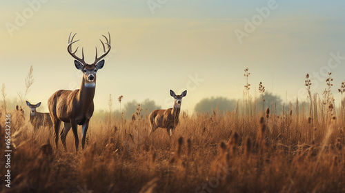 A captivating shot of wildlife in their natural prairie habitat with space for text, AI generated