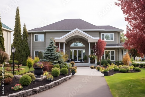 funeral home exterior with landscaped garden and parking