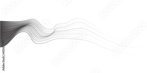 Abstract vector wavy lines flowing smooth curve black grey gradient isolated on transparent background in concept of technology, science, music, modern.