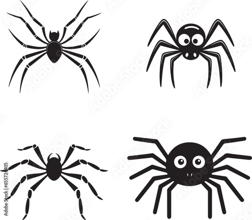 Halloween spider set icons Vector holiday october horror illustration Silhouette of black insect icon