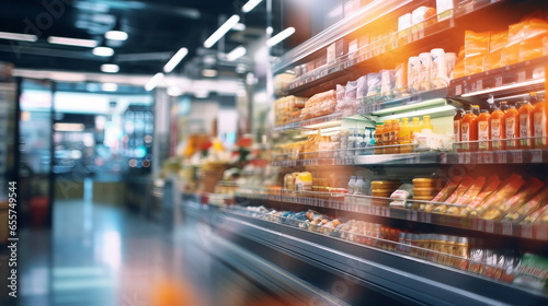 Motion blur background of a shopping center with window shops and glass