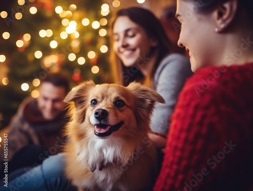 person with dog in christmas event