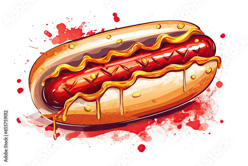 Funny Hot Dog cartoon mascot character. Food concept