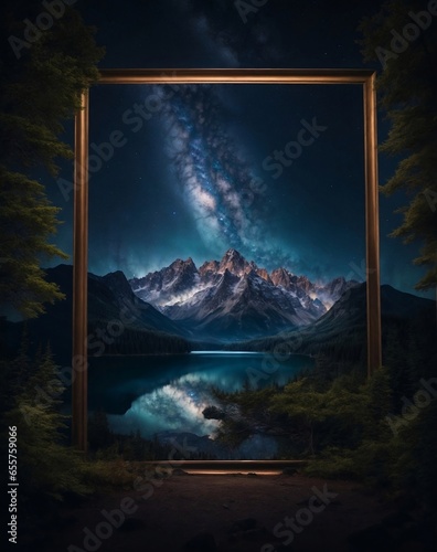 Enchanting Night Landscape, Andromeda Galaxy, Majestic Mountains, Tranquil Lake 🌌🏞️"