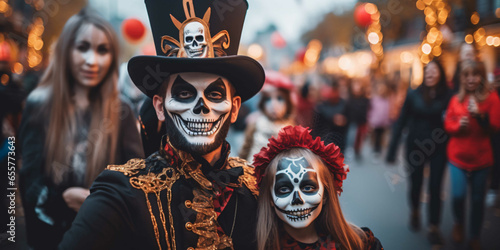 a family dressed up for halloween, together, friendly, fun