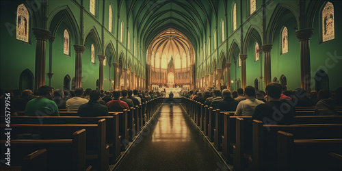 church with people attending a St. Patrick