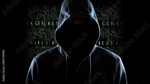 Hacker in the Hood Silhouette in the Dark Isolated on White Background