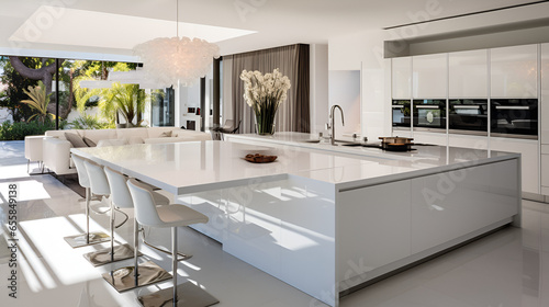 bright, clean kitchen in a big house. Everything's white and looks new. Great for pictures of fancy homes or kitchen stuff. User Modern White Kitchen in Estate Home