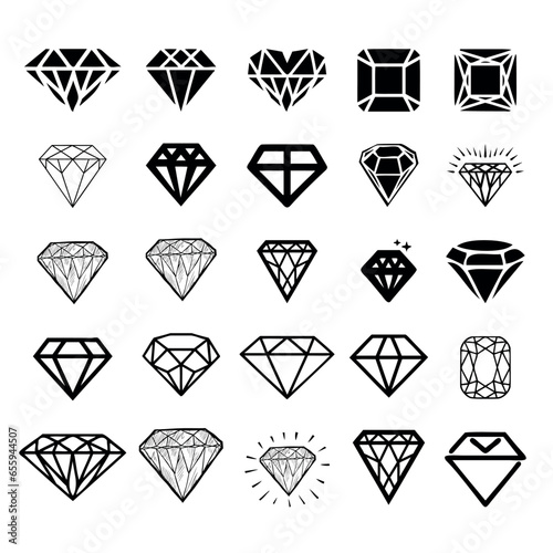 Diamonds icons, diamond jewels, luxury quality gifts symbols, stylized diamonds collection.