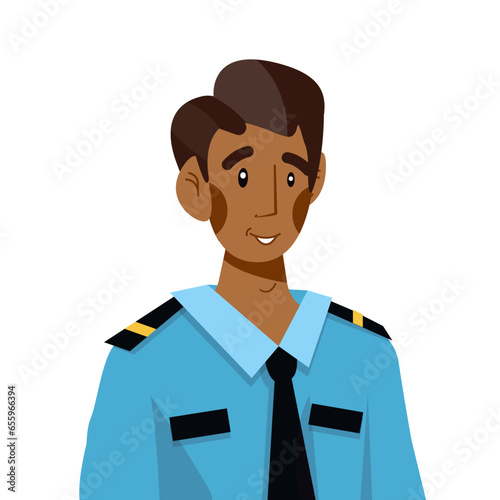 Vector flat illustration of avatar of policeman, customs officer, security control man.