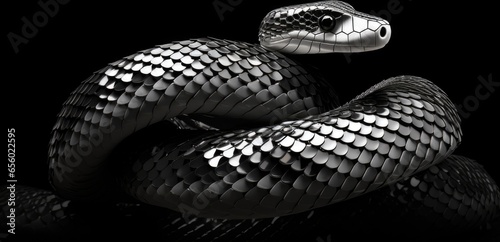 A black and white photo of a snake