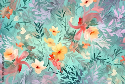 Pastel Colors and Intricate Patterns: Visualizing an Abstract Spring Garden in Digital Artwork, generative AI