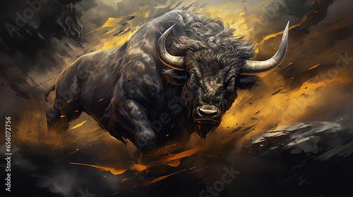 bufalo poderoso arte dourado com preto luxo 