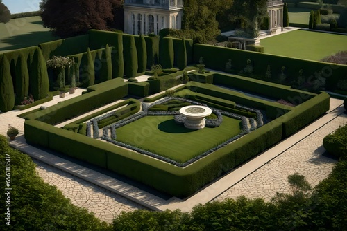 Concepts for a French garden-style home lawn with formal parterre designs.