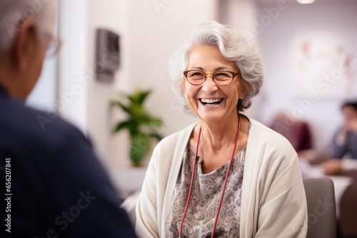 A senior female doctor is communicating giving advice to a patient