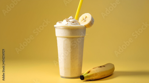 Milkshake à la Banane, focus en gros plan avec fond uni