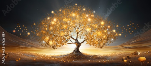 Abstract background featuring a stunning illustration of a golden tree fantasy