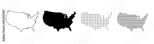 USA map. USA vector icons. American map. United States of America map in flat and lines design. Vector illustration.