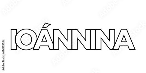 Ioannina in the Greece emblem. The design features a geometric style, vector illustration with bold typography in a modern font. The graphic slogan lettering.