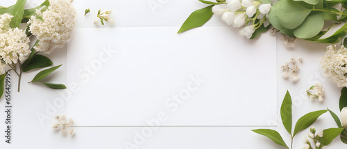 Framework for photos or congratulations, spring background, white flower, Generative Ai