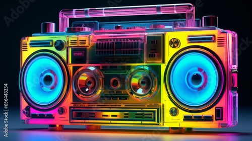 A vibrant boombox on a tabletop