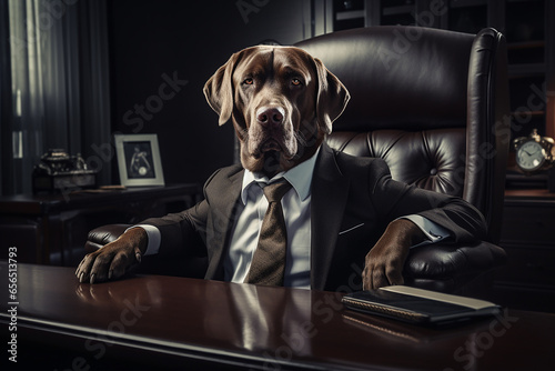 Labrador Retriever Dog Sitting In An Office Chair, Boss Dog, Dog Wearing Suit, Dog Sitting On A Chair