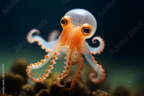 Macro shot of adorable infant cephalopod. Generative AI