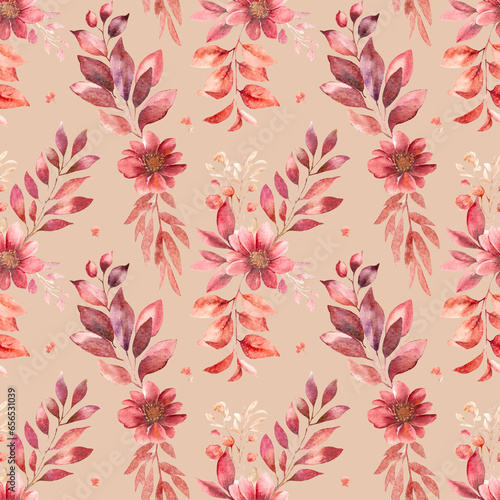 Seamless pattern with flowers and leaves, Vintage floral pattern golden orange flowers, for wallpaper or fabric. Elegant template for fashion prints, scrapbooking. modern illustration 